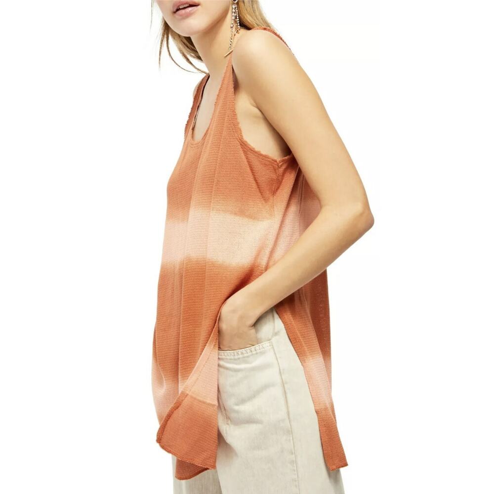 FREE PEOPLE Women Orange Acid Wash Sleeveless Scoop Neck Tank Top Size M A002069 - Picture 3 of 7